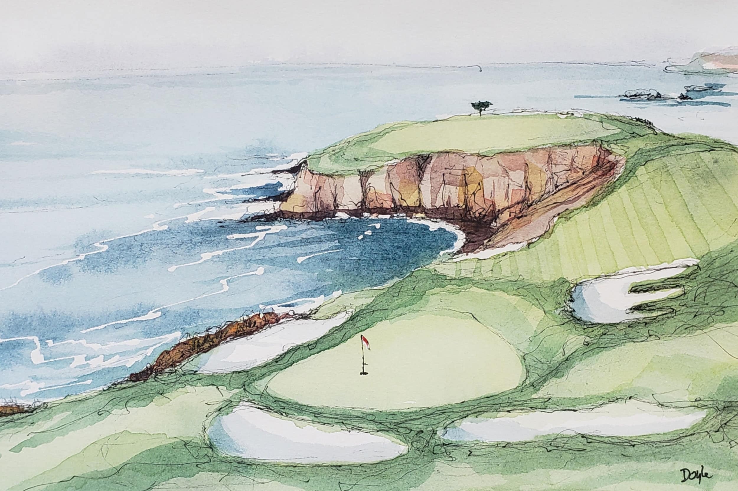 Pebble Beach Hole 8 Watercolor Pebble Beach Art Print Etsy