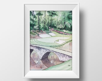 Augusta National Hole #12 Watercolor - Augusta National Art Print - Golf Watercolor Wall Art - Masters Golf Painting- Watercolor Art Print