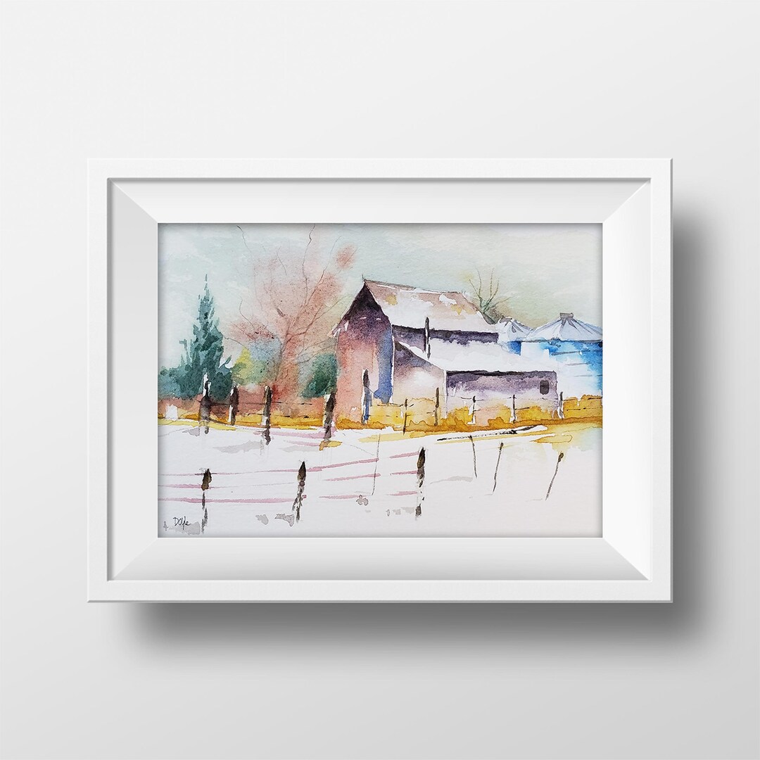 Rustic Barnyard Watercolor Art Print - Old Barn Wall Art - Western ...