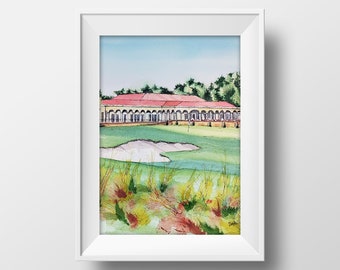 Pinehurst No. 2 Clubhouse Art Print, Pinehurst Hole #18 Watercolor, Pinehurst Painting, Pinehurst Golf Course, Golf Art Print