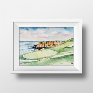 Pebble Beach Golf Hole #8 Painting, Pebble Beach Art, Golf Watercolor Print, Golf Art