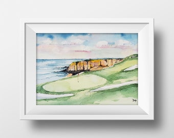 Pebble Beach Golf Hole #8 Painting, Pebble Beach Art, Golf Watercolor Print, Golf Art