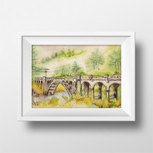Bridge Watercolor Painting Print - Bridge Art Print - Watercolor Artist - Watercolor Art Print - Bridge Landscape Art - Old Bridge Art