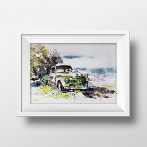Rustikale Chevy Aquarell Kunstdruck - altes Auto Malerei - Aquarell Wandkunst - klassische Auto Aquarell - alte Chevy Auto Kunst