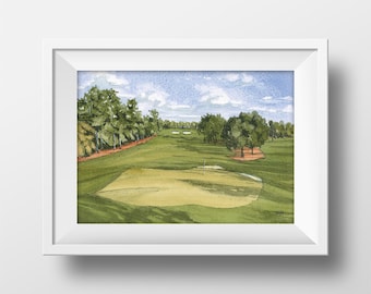 Augusta National Golf Club trou 1 olive thé, impression d'art aquarelle maîtres, Augusta Georgia, cadeau tournoi de golf maîtres