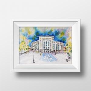 Yankee Stadium Watercolor Painting, New York Yankees Wall Art