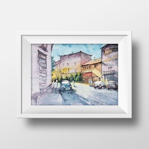 Tuscany Italy Watercolor Wall Art - Tuscany Italy Painting - City Street Art - Night Scene Watercolor - Italian City Painting - Italy Art