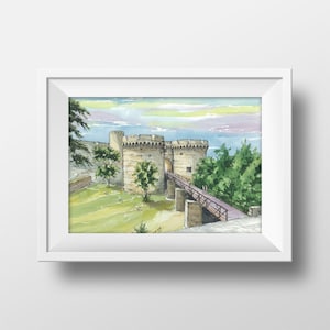 Belgrade Fortress Watercolor Art Print, Belgrade Serbia Kalemegdan Park Painting