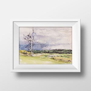 The Ghost Tree at Old Macdonald Watercolor Art Print, Bandon Dunes Golf Resort Hole 3 Old Macdonald Painting