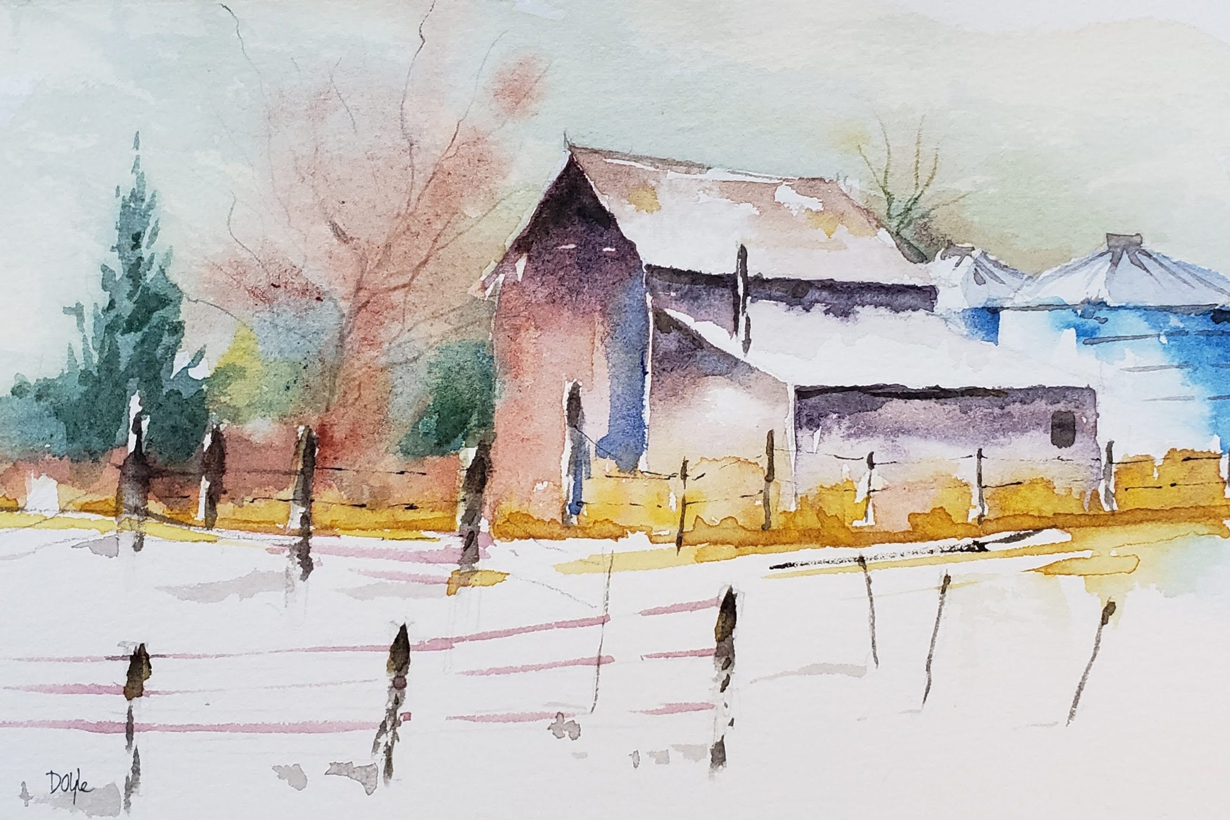 Rustic Barnyard Watercolor Art Print - Old Barn Wall Art - Western ...