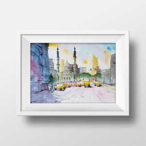 Port of Alexandria Watercolor Painting, Egypt Art, Egypt Painting, Egyptian Street Art, Alexandria Port Art