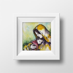 Mother and Son Painting - Mary and Jesus Watercolor - Watercolor Wall Art