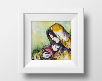 Mother and Son Painting - Mary and Jesus Watercolor - Watercolor Wall Art