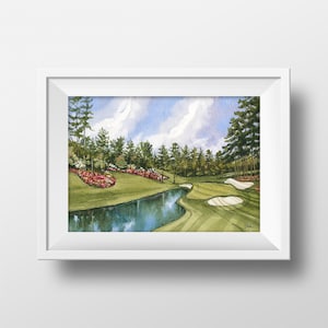 Masters Hole #16 Redbud Watercolor Art Print, Augusta National Golf Club Painting, Masters Tournament Golf Art