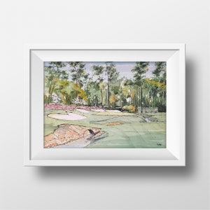 Impression d&#39;art aquarelle Augusta National Golf Club trou #13, peinture de golf du tournoi des maîtres, amen coin trou 13