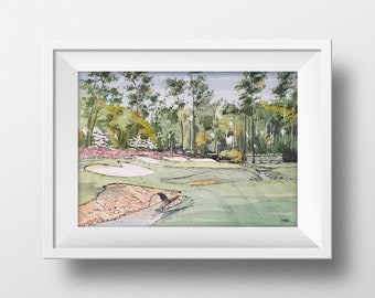Augusta National Golf Club Hole #13 Watercolor Art Print, Masters Tournament Golf Painting, Amen Corner Hole 13