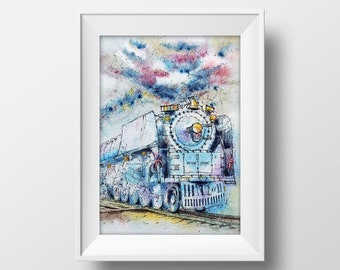 Train Painting - Train Wall Art - Train Watercolor - Train Art Print - Watercolor Wall Art - Fine Art Print