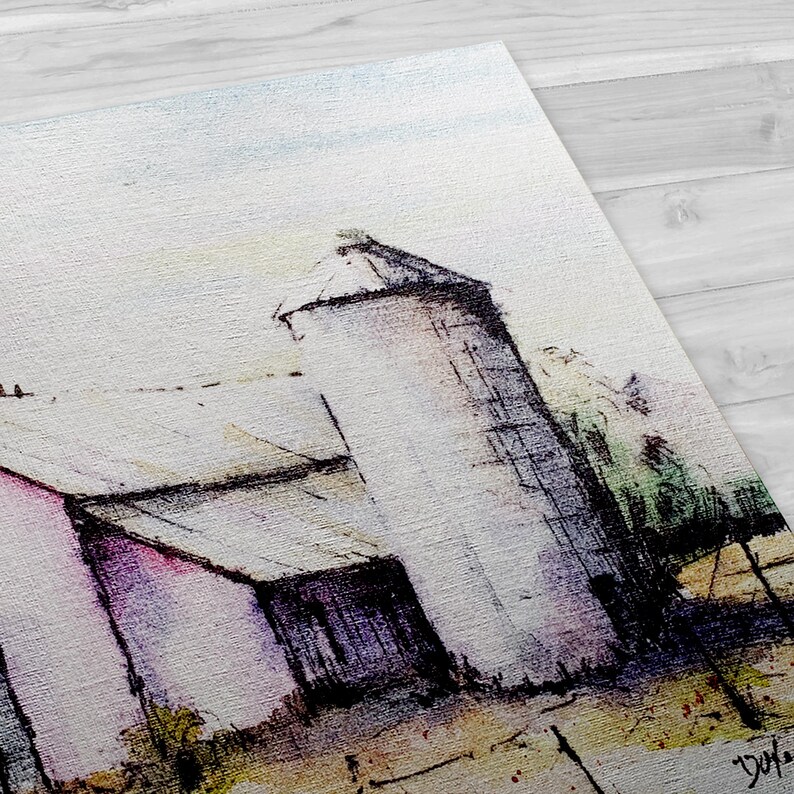Old Red Barn with Silo Watercolor Art Print image 4