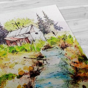 Rustic Barn Watercolor Art Print - Old Barn Wall Art - by the Stream ...