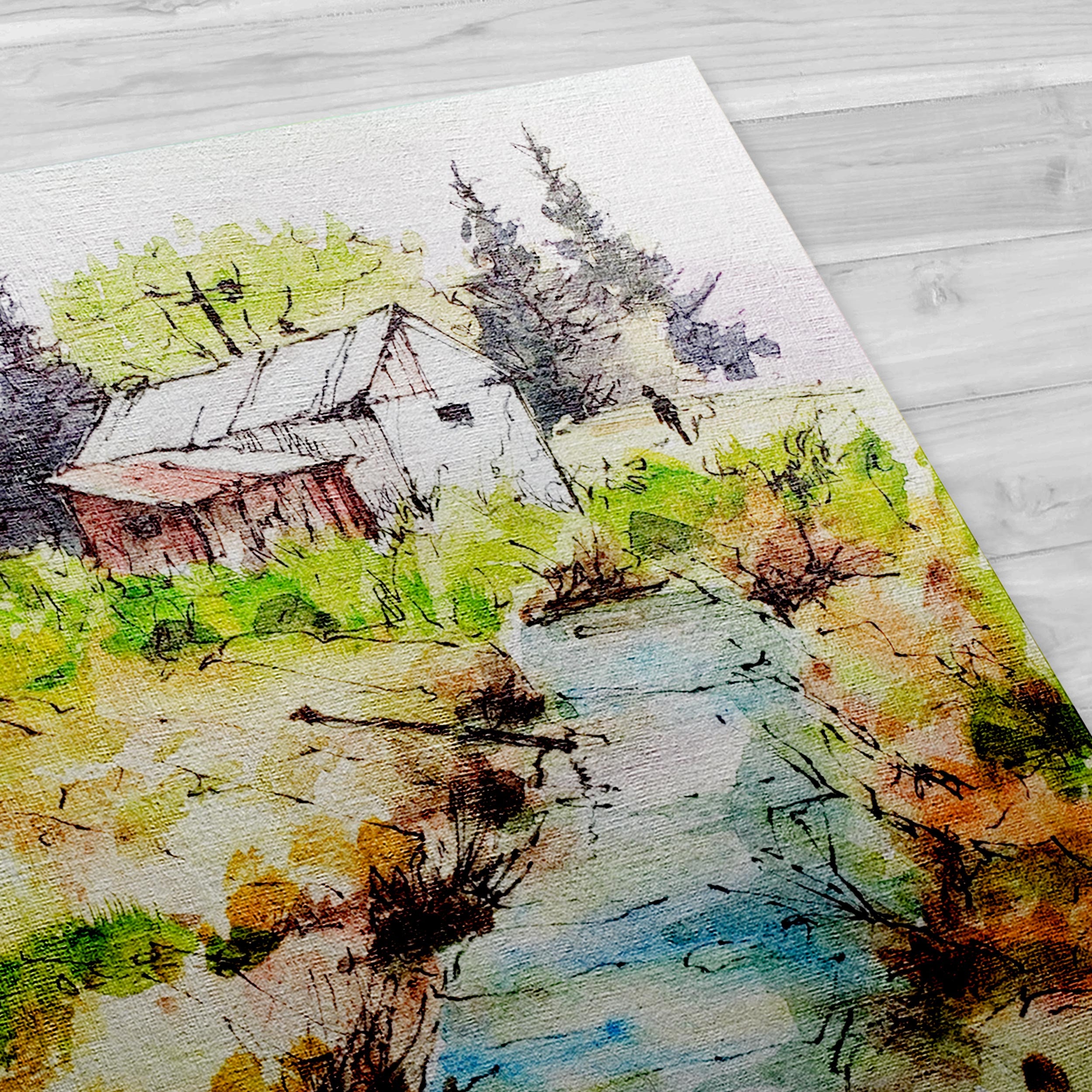 Rustic Barn Watercolor Art Print - Old Barn Wall Art - by the Stream ...