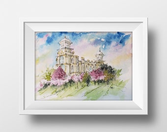 Logan Utah Temple Watercolor Painting - Church of Jesus Christ of Latter-Day Saints LDS Art