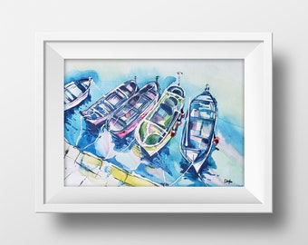 Boats Afloat Watercolor Art Print - Boats Painting - Watercolor Wall Art - Boats Watercolor Painting