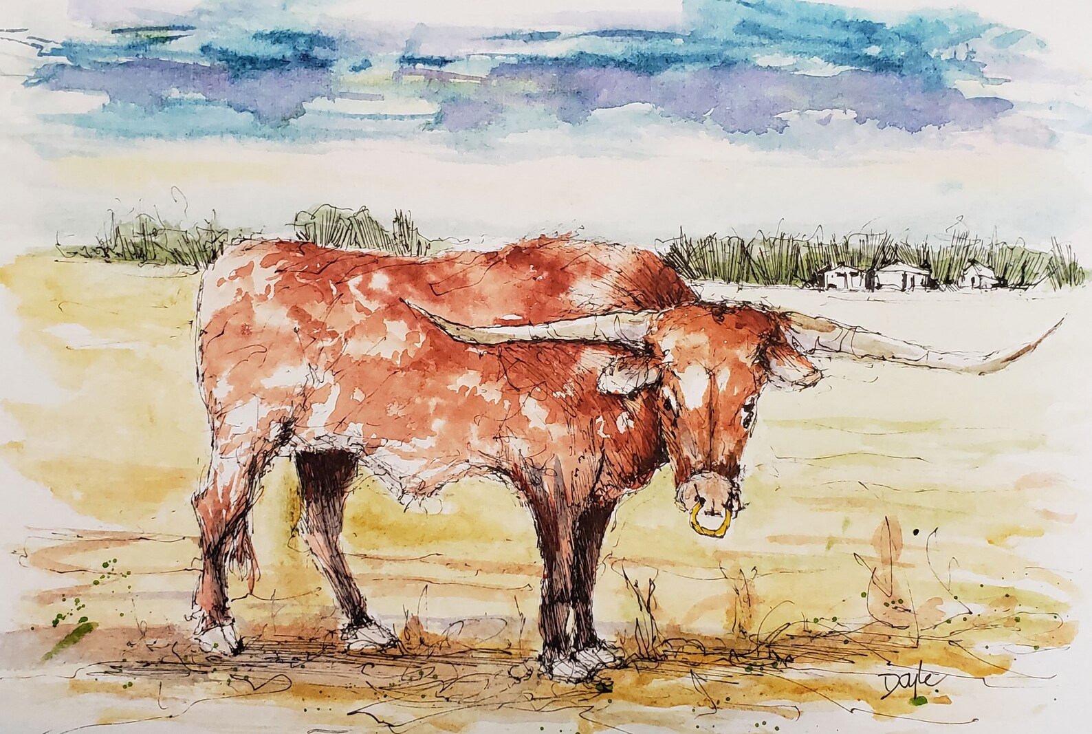 Texas Longhorn Watercolor Painting, Texas Bull Art Print, Bull Painting ...