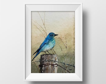 Bluebird Aquarell Fine Art Print - Bluebird Aquarell - Bluebird Kunst - Bluebird Malerei - Bluebird Wandkunst