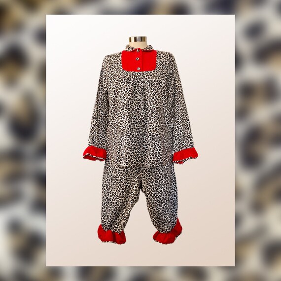 COZY KITTY 60s Leopard Print ruffled Flannel Pajamas pjs S M Etsy