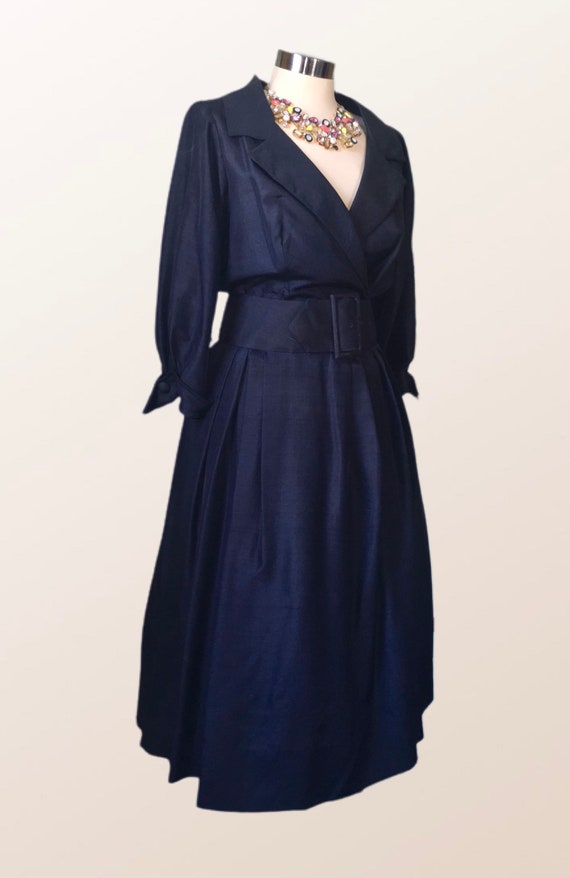 SUZY PERETTE ~ 50s Vintage 'New Look' Navy Silk D… - image 3