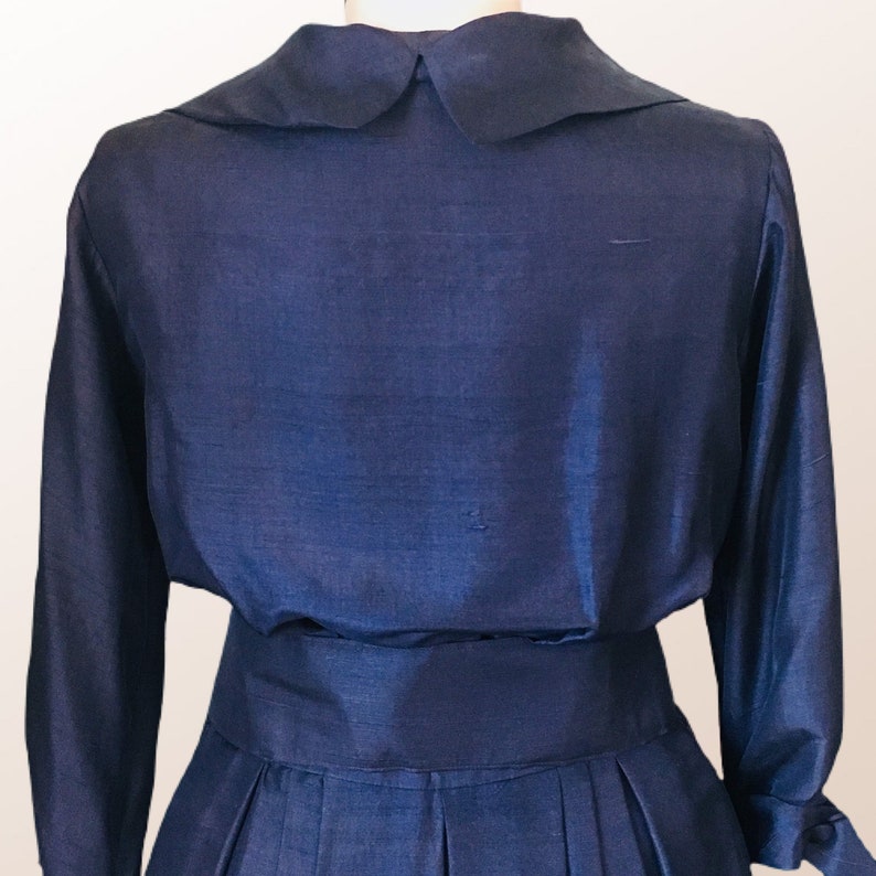 SUZY PERETTE 50s Vintage 'New Look' Navy Silk Day or Party Dress S image 6
