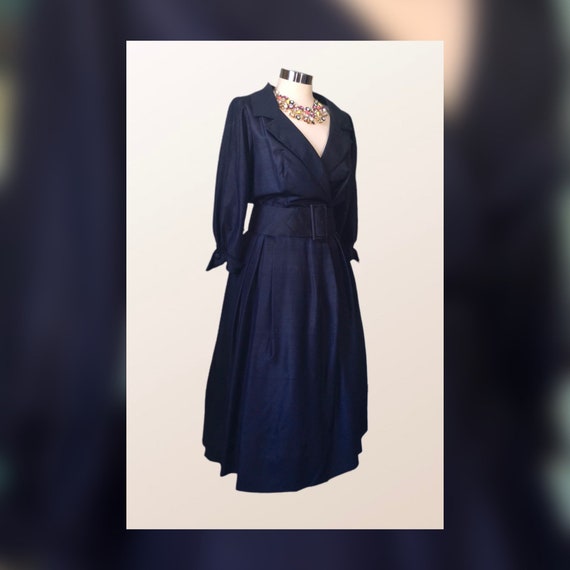 SUZY PERETTE ~ 50s Vintage 'New Look' Navy Silk D… - image 1