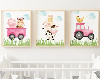 Farm Animals Nursery Wall Art Set of 3 Farm nursery prints Farm Baby animals for Nursery Farm nursery decor Farm Bedroom, Instant Download