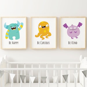 Cute Monster Print Set of 3 Monster Nursery Wall Art Cute Monsters Nursery Wall Decor Printable Kids Room Decor, Instant Download