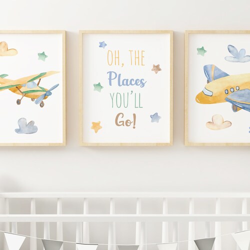 Airplane Nursery Wall Art Set of 3 Airplane Art Prints Plane Etsy