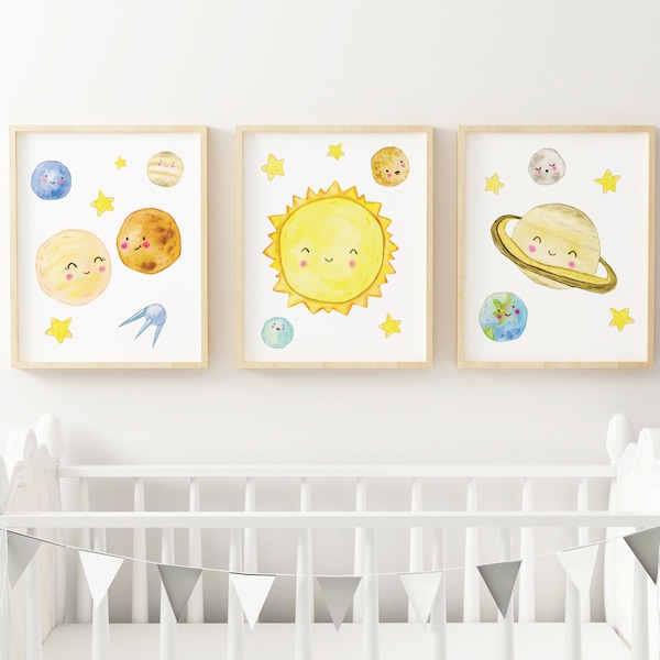 Space Nursery Wall Art Set of 3 Space Art Prints Outer space planet Nursery Wall Decor Outer Space Nursery Wall print Set, Instant Download