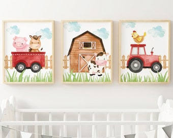 Farm Animals Nursery Wall Art Set of 3 Farm nursery prints Farm Baby animals for Nursery Farm nursery decor Farm Bedroom, Instant Download