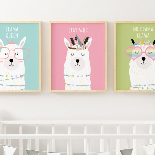 Llama Nursery Wall Art Cactus Print Llama Decor Llama Etsy