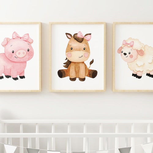 Farm Animals Nursery Wall Art Set of 3 Farm Nursery Prints Etsy