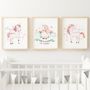 Unicorn Nursery Wall Art Set of 3 Unicorn Art Prints Rainbow Unicorn Nursery Wall Decor Print Set Girl's Room Wall Art, Instant Download