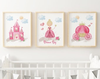 Princess Art Prints for Girls Nursery, Princess Art for Girl's Room, Princess Wall Art Princess Paintings for Girls Nursery Instant Download