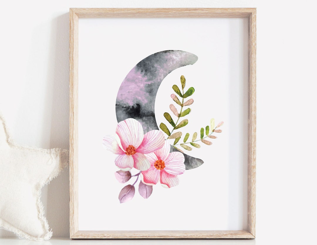 Moon Nursery Wall Art Moon Phases Art Prints Watercolor Moon Etsy