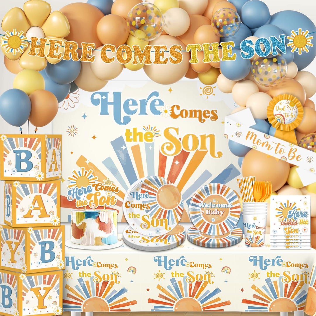 Aperturee Here Comes The Son Rainbow Round Baby Shower Backdrop