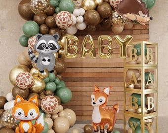 5x Woodland Animals Large Foil Balloons – Fox, Deer, Raccoon, Bear – Baby Shower Decor