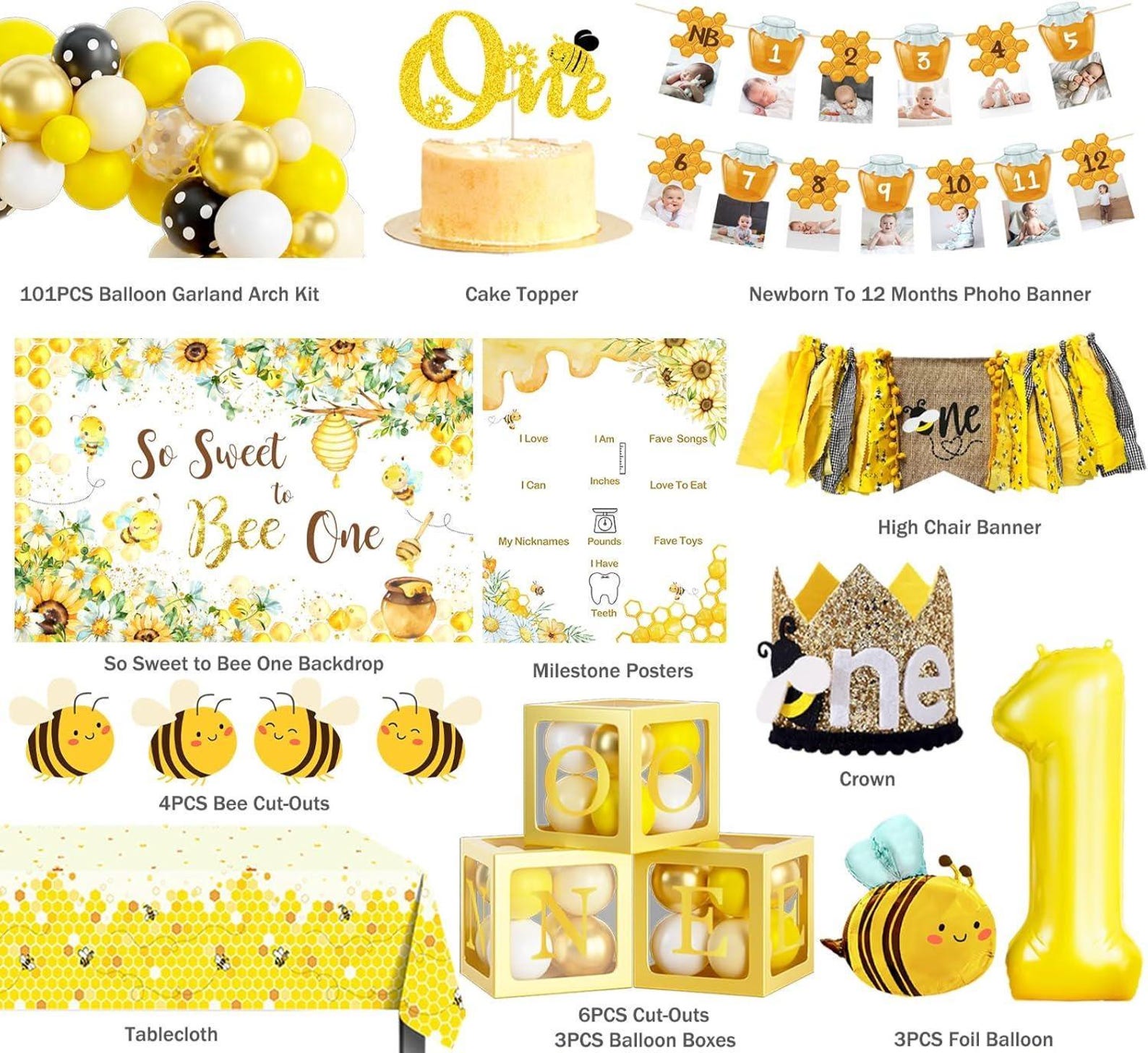 First Bee Day Birthday Decorations, so Sweet to Bee One Backdrop Daisy ...