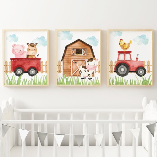 Farm Animals Nursery Wall Art Set of 3 Farm Nursery Prints Etsy