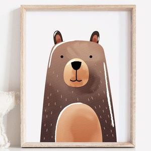 Bear Nursery Wall Art Bear Art Print Brown Nursery Wall Decor Print Bear Wall Art Boy's Room Decor Woodland Kids Wall Art, Instant Download