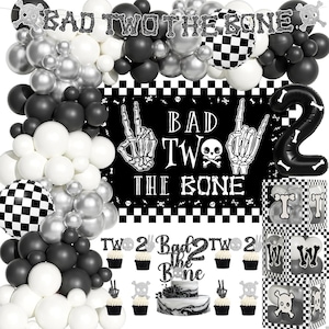 Bad Two the Bone Birthday Decorations, Bad 2 the Bone Backdrop, 2nd Birthday Punk Theme Balloon Garland Balloon Boxes, Punk Rock Birthday