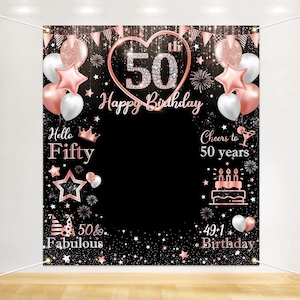 50th Birthday Banner Backdrop Decorations for Women Rose Gold Happy 50 Year Old Birthday Decor Photo Booth Props 50th Party Supplies