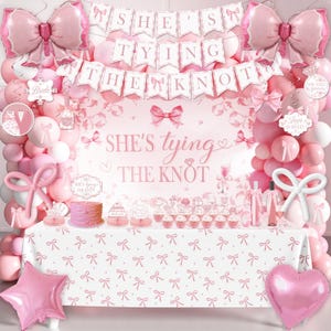 She&#39;s Tying The Knot Bridal Shower Decorations, Pink Bow Bachelorette Party Backdrop, Coquette Pink Bow Theme Balloon Garland Bride to Be